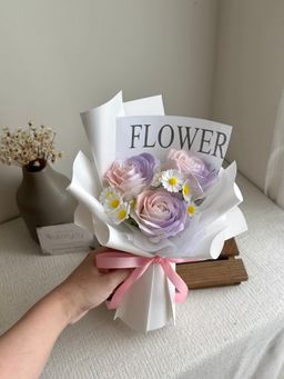 (3R008) 3 Stalk Soap Rose Daisy Bouquet 