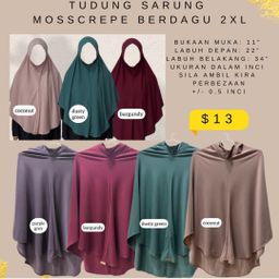 Tudung Sarung Mosscrepe Berdagu 2XL 