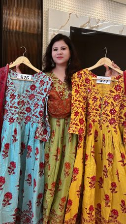 Mal-Cotton Hand Block Anarkali with Kota DORIYA Dupatta , Firozi Color  D.No. 576