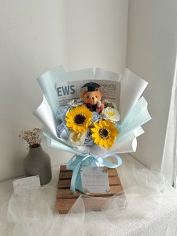 Graduation Bear Mixed Flower Bouquet