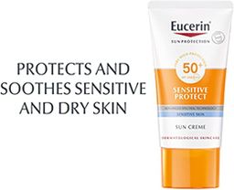 Eucerin Sun Cream Facial Sunscreen, Soothes Sensitive and Dry Skin, High UVA/UVB Protection, For Atopic Skin, SPF50+, 50ml