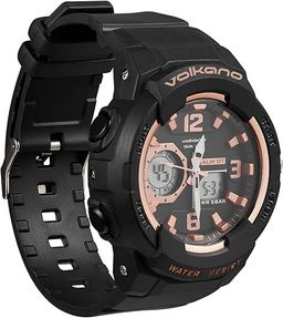 Volkano Session Series Men's Sport Watch with LED Back Light, Black/Rose Gold