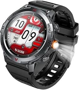Men Smart Watch Outdoor with LED Lighting,IP68 Waterproof,Ability to Answer/Make Calls, Outdoor Sports Watch, Fitness Tracker, Pedometer & More - Compatible For iPhone and For Android Devices