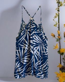 Blue Leafy Strappy Mini Dress