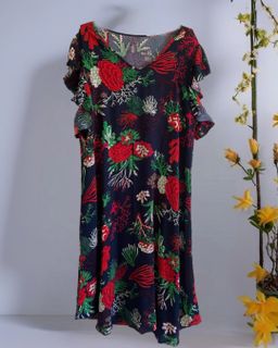 Floral and Coral Print Dress