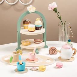 Tea Set Cake Dessert wooden