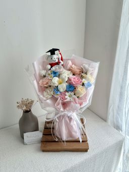 (GB027) Graduation Bear Soap Flower Mixed Bouquet  