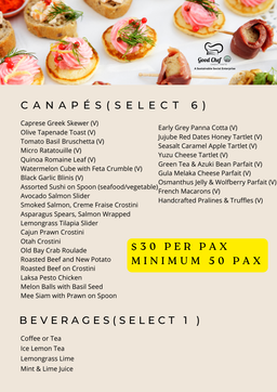 Canapés Reception A at $30 pp (min 50pax)