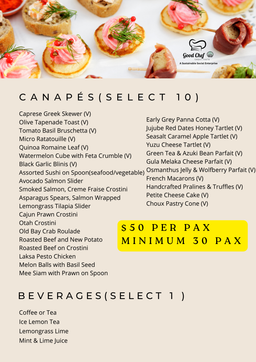 Canapés Reception A at $50 pp (min 30pax) 