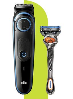 BRAUN Braun Beard Trimmer BT5240 With Precision Dial, 2 Combs And Gillette Fusion5 Proglide Razor Blue