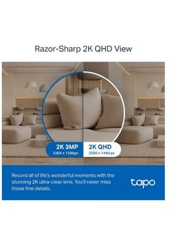 Tapo 2K QHD Indoor Pan/Tilt Security Wi-Fi Camera, AI Detection,360 Visual Coverage, Night Vision, Customizable privacy Mode, Cloud &Local Storage, Works with Alexa&Google Home(Tapo C220)  - TAPOC220