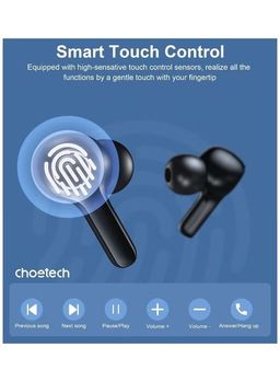 Choetech Choebuds Pro TWS ANC ENC Earphone, 6 Mics, Big Bass, Clear Calls, Multi-Mode Noise Cancelling IPX7 Water-Resistant,Black + 18