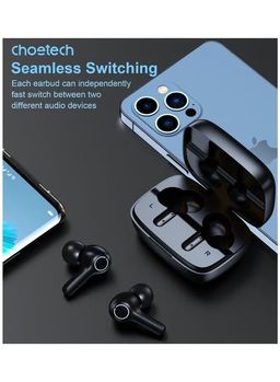 Choetech Choebuds Pro TWS ANC ENC Earphone, 6 Mics, Big Bass, Clear Calls, Multi-Mode Noise Cancelling IPX7 Water-Resistant,Black + 18