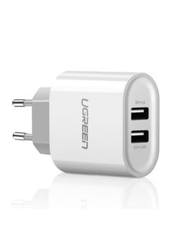 UGREEN 3.4 A Dual Port Smart Wall Charge Adapter for All Smartphones (White)  20384