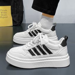   "Vault S1 Everyday Casual Sneakers – Size 44 | Black & White Striped Design | Comfortable Chunky Sole.*