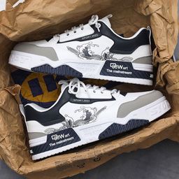 Vault S1 Sport 2023 Casual Sneakers – Size 44 | White & Brown with Artistic Design | Comfortable & Stylish"