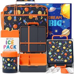 LONCHERA BENTO PARA NIÑOS CON TERMO TÉRMICO CON BOLSA DE ALMUERZO DISEÑO PLANETAS Y ESTRELLAS