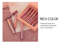 طقم مكياج أحمر شفاه سائل غير لامع مكون من 6 قطع مقاوم للماء