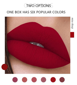 طقم مكياج أحمر شفاه سائل غير لامع مكون من 6 قطع مقاوم للماء