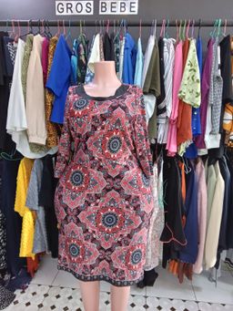 Red Patterned Office Dress (46/48)