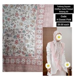 Tudung Square Chiffon Voile Printed Bidang 50 | code: H