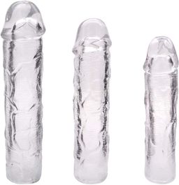 EXTENSOR DE SILICONA REUTILIZABLE PARA PENE 3 PIEZAS TAMAÑOS SURTIDOS (VERSION TRANSPARENTE)