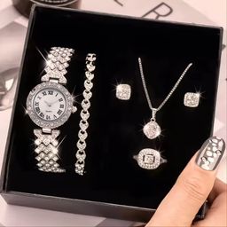 Women's Luxury Women's Watch Five Piece Bracelet Set, Fashionable Quartz Watch, Elegant Rhinestone Glass Accessory