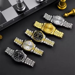 Luxury Golden Stainless Steel Calendar Wrist Watches Men Steel Band Quartz Movement Watch