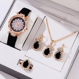 Women's 5-piece Set Zircon Fashion Set Personalized Gift Love Heart Shaped Pendant Necklace Watch Crystal Jewelry Set for Women 
