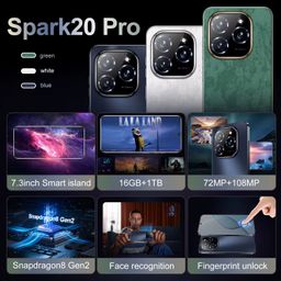 Fnban Hot-selling Spark 20 Pro Android 13 Original Large Screen 16 GB +1 Tb Global 5g Smartphone High Quality