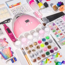 Acrylic Powder Manicure Full Set Fast Dry Glitter Nail Dipping Powder for Nail Decoration Pink Model Number With Nail Lamp