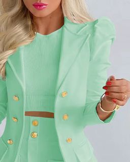C7039 Long Sleeve Solid Blazers Ladies Women With Mini Skirt Two Piece Set Office Ladies Business Suits for Women