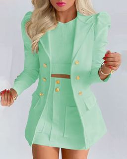 C7039 Long Sleeve Solid Blazers Ladies Women With Mini Skirt Two Piece Set Office Ladies Business Suits for Women