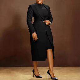 K3370 Ladies Suits Office Wear Two Piece Set Women Clothing Long Blazer + Inner Dress Set Two Piece Blazer Set Outfits for Women