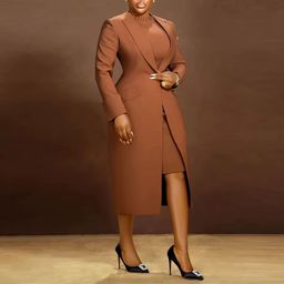 K3370 Ladies Suits Office Wear Two Piece Set Women Clothing Long Blazer + Inner Dress Set Two Piece Blazer Set Outfits for Women