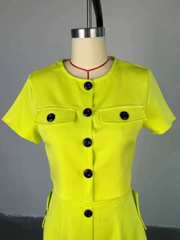 Hk7536 Latest Design Summer Outfits for Women O-neck Short Sleeve Top and High Waist Breasted Skirt Two Piece Set Women Clothing