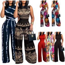 BYJ252 Hot Selling Plus Size One Piece Jumpsuit Women Slim Fit Printed Sleeveless Wide Leg Jumpsuit for Women 