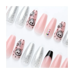 SET DE UÑAS 30 U GOMA Y STICK ROSA/PLATA CARITA (6936505103547)