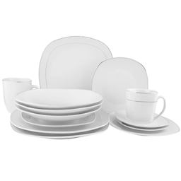 VAJILLA DE 20 PIEZAS SQUARE DINNER SET BLANCO BORDE NEGRO