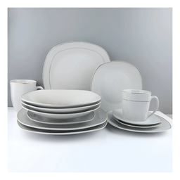 VAJILLA DE 20 PIEZAS SQUARE DINNER SET BLANCO BORDE NEGRO