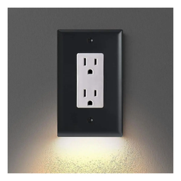 TAPA TOMACORRIENTE C/SENSOR Y LED NEGRO CUADRADO