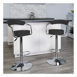 SILLA ALTA PARA BAR BASE CROMADA MOD VENEZIA NEGRA