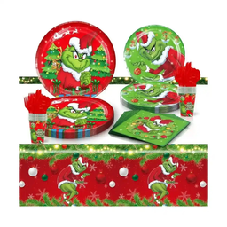 SET DE 10 PLATOS Y VASOS DESECHABLE PARA NAVIDAD 81 PZAS