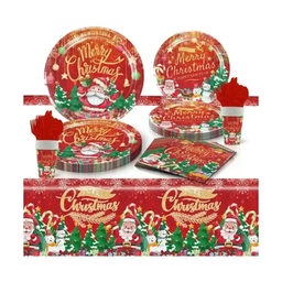 SET DE 10 PLATOS Y VASOS DESECHABLE PARA NAVIDAD 81 PZAS