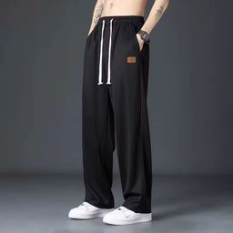 2025 New Fashion Street Summer Men's Casual Outdoor Thin Simple Loose Sportswear Ice Silk Belt Side Pocket Straight Trousers