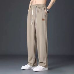 2025 New Fashion Street Summer Men's Casual Outdoor Thin Simple Loose Sportswear Ice Silk Belt Side Pocket Straight Trousers