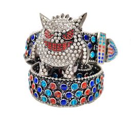 2024 New Arrivals Dark Skull Rhinestone Waistband Needle Buckle Diamond Hip-hop Decorative Belt for Women