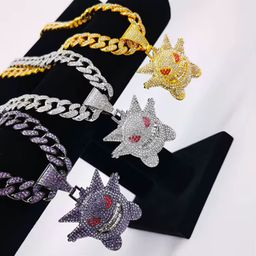 Fashion Women Long White Gold Plated Hip Hop Initial Moissanite 3d Custom Pendant Cuban Ice Link Gengar Necklace Chain Jewelry