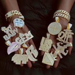 Factory Wholesale HipHop Iced Out High Quality Fashion Letter Pendant Rap Cuban Chain Necklace Set Jewelry Sets New Year Gift