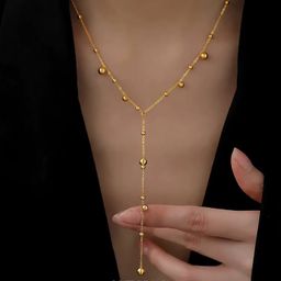 Long Tassel Women Ball Chain Necklace Stainless Steel 18k Gold Plated Minimalist Euramerican Necklaces Jewelry
